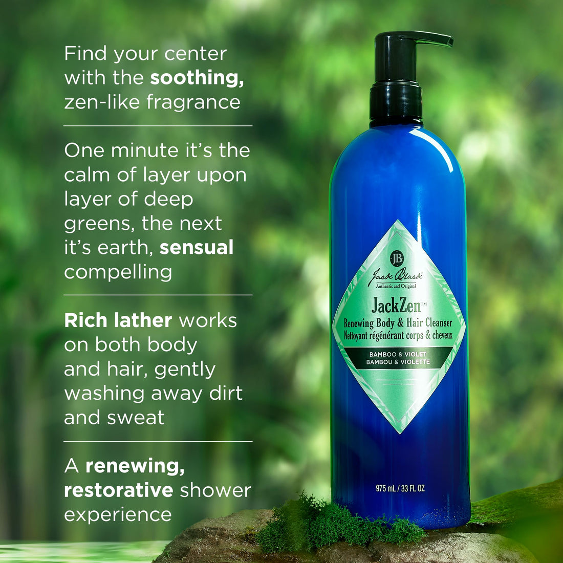 Jack Black Jackzen Renewing Body & Hair Cleanser, 3 oz. – Earthy Fragrance, Body Cleanser, Shower Gel, Body Wash for Men & Women, Shower Soap for Dirt & Sweat