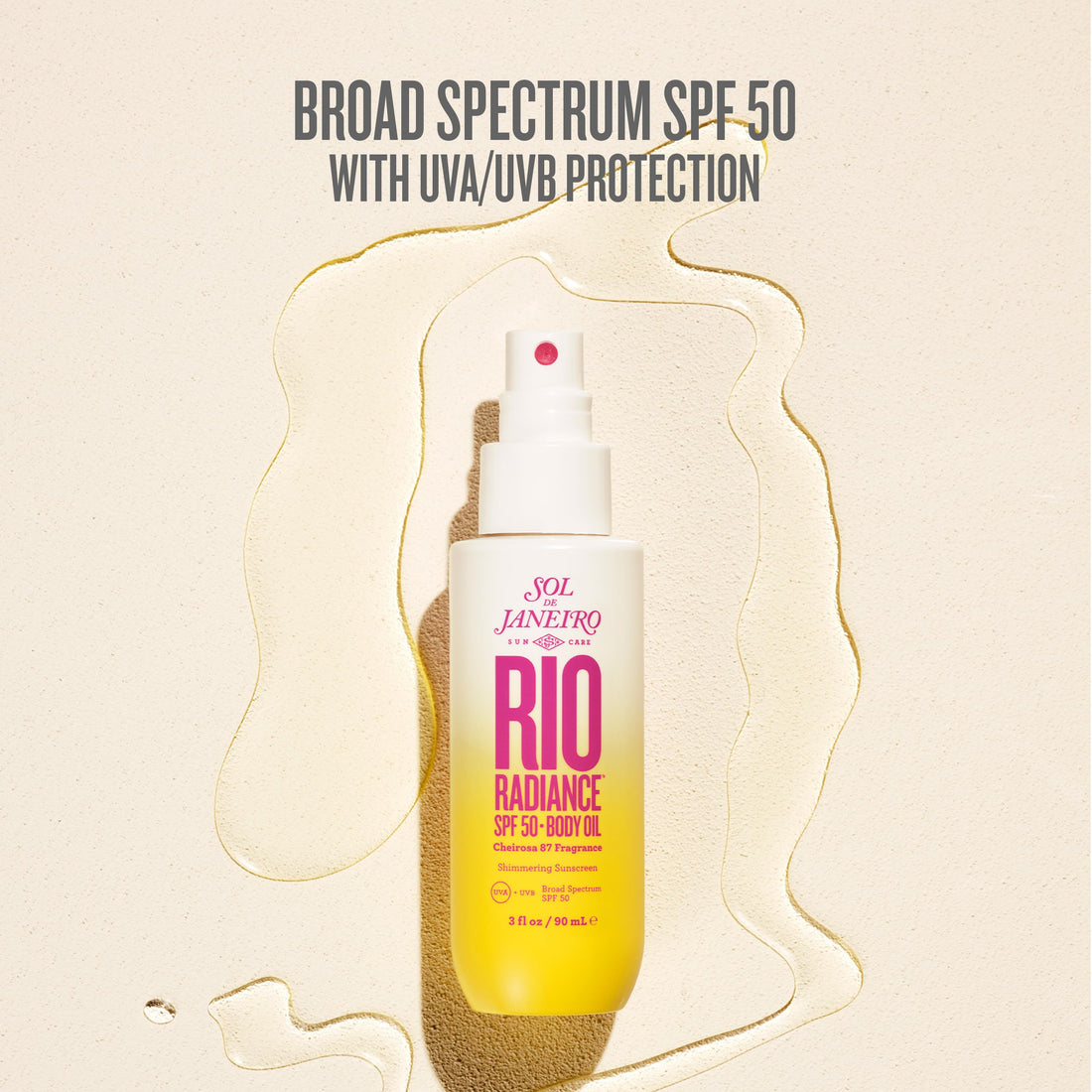 SOL DE JANEIRO Rio Radiance SPF 50 Shimmering Body Oil Broad Spectrum| Spray Sunscreen Dry Oil for Body | UV Protection | 3 fl oz.