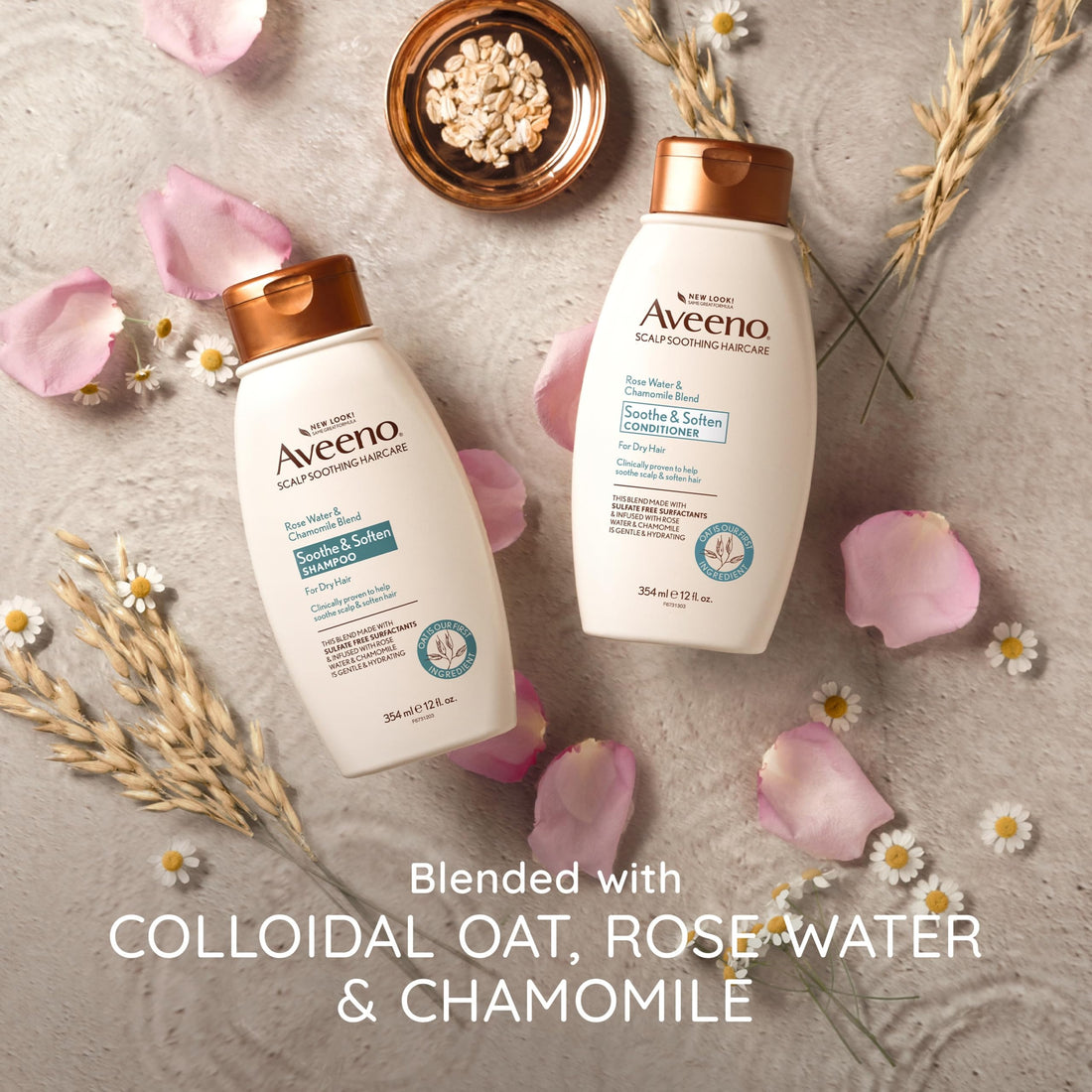 Aveeno Rose Water & Chamomile Shampoo for Dry Hair, Hydrating, 12 fl oz