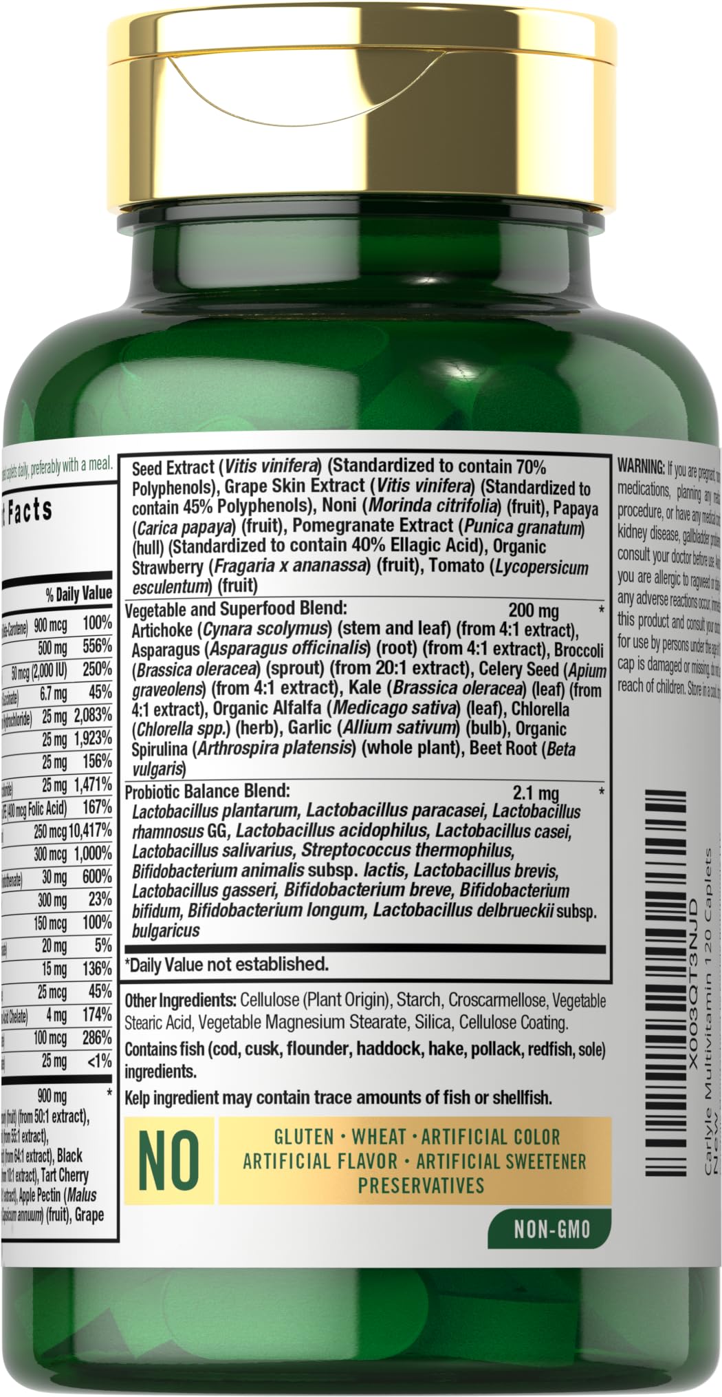 Carlyle Fruits and Veggies Supplement | 120 Count | Superfood Multivitamin with Probiotics | Made with 20 Fruits and Vegetables | Non-GMO & Gluten Free