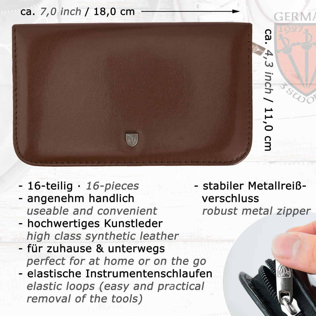 3 Swords Germany - brand quality 16 piece manicure pedicure grooming kit set for professional finger & toe nail care scissors clipper fashion leather case in gift box