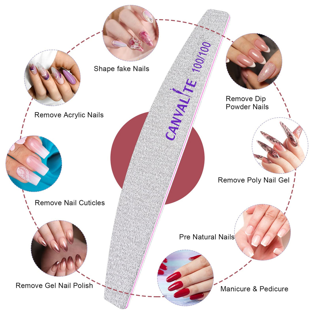 Canvalite 10pcs 100 Grit Nail Files for Acrylic Nails Emery Board Nail Styling Tools for Home and Salon Use