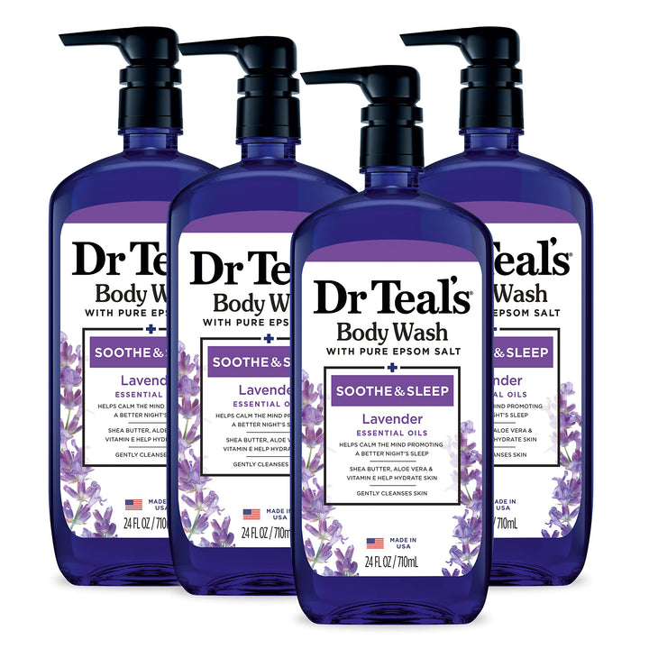 Dr Teal's Body Wash with Pure Epsom Salt, Soothe & Sleep with Lavender, 24 fl oz (Pack of 4)