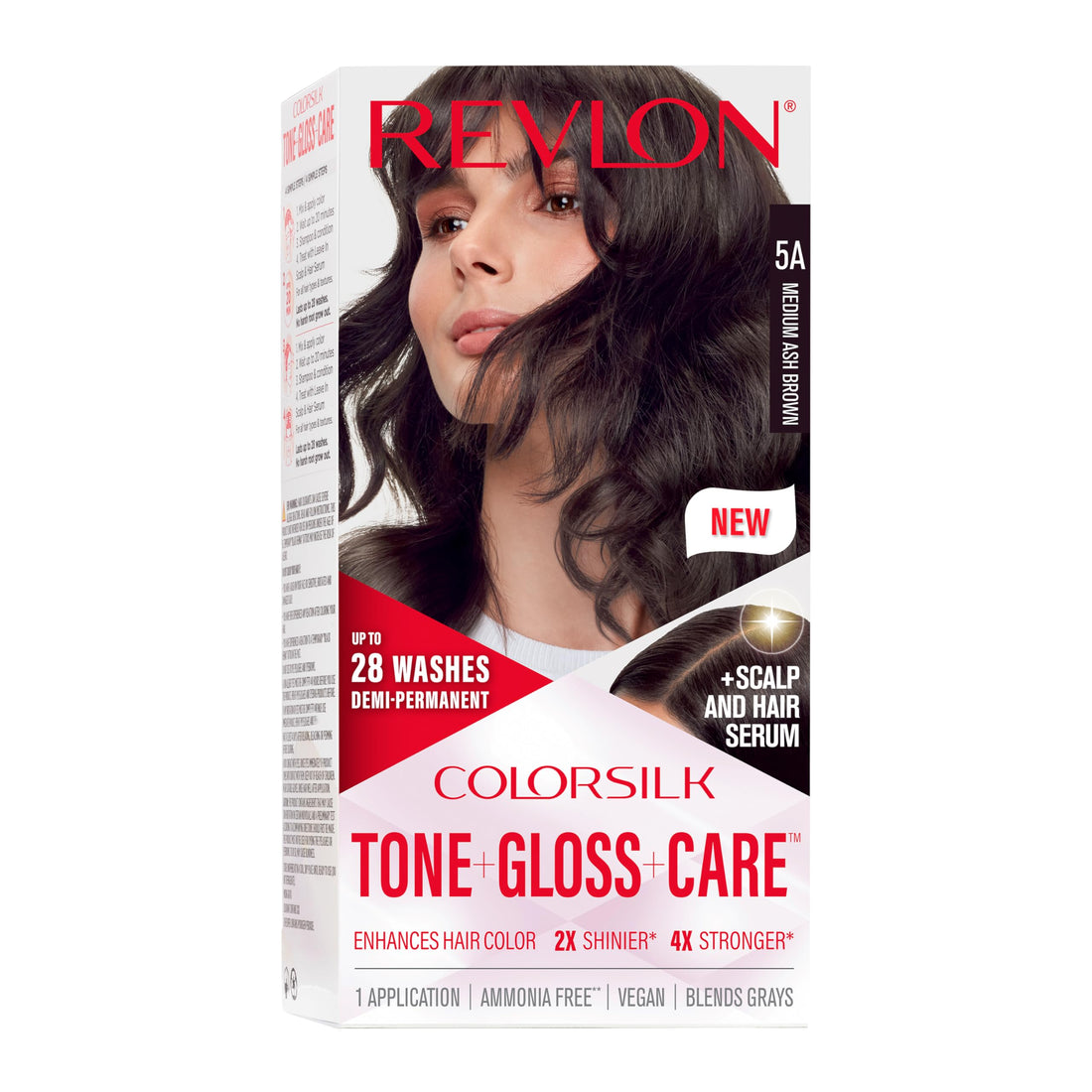 Revlon ColorSilk Tone + Gloss + Care Demi Permanent Hair Color, Dye Kit with Leave-In Scalp and Haircare Serum, 2x Shinier, 4x Stronger, 5A Medium Ash Brown, 4.5 fl oz