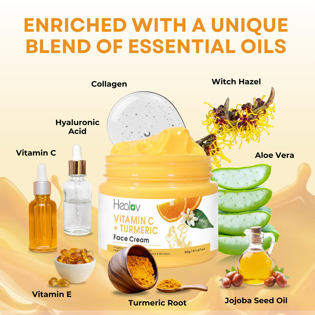 Healov Turmeric Face Cream for Dark Spots – Natural Turmeric Skin Brightening Lotion for Face & Body – Cleanse Skin, Fight Acne, Even Tone, Clear Scars, Sun Damage, & Hyperpigmentation – 50g / 1.67oz