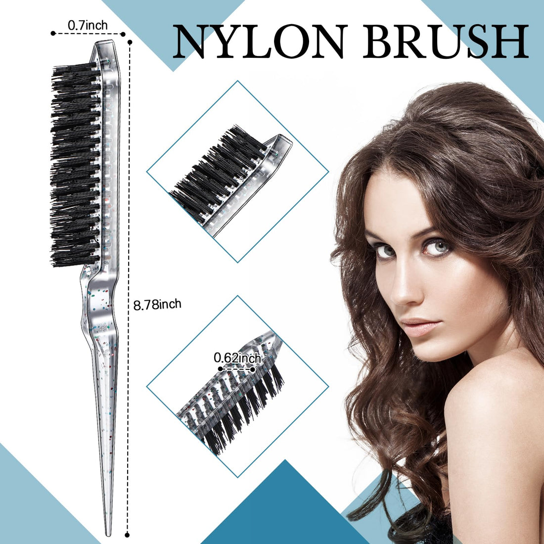 Geiserailie 3 Pcs Slick Back Hair Brush Set Bristle Brush Edge Control Teasing Comb for Women Black Hair(Clear Red)