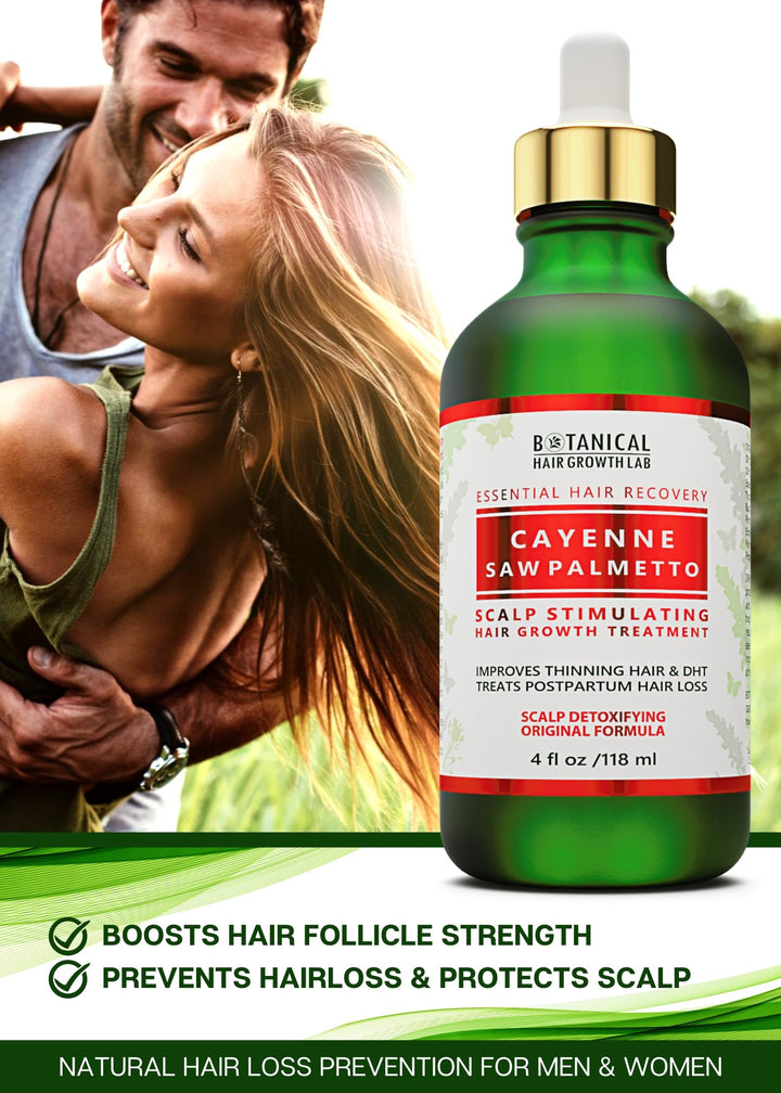 Anti Hair Loss Scalp Treatment DHT Blocker Cayenne - Saw Palmetto Hair Growth Botanical Pre-shampoo Organic Hair Growth Oil For Hair Thinning Prevention Postpartum Alopecia 4 Fl Oz