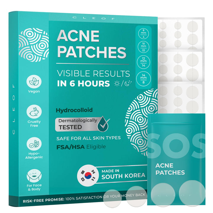 Hydrocolloid Pimple Patches (Made in Korea) FSA/HSA Eligible - Vegan, Hypoallergenic, Cruelty-Free Acne Circle Stickers for Overnight Use, for Zits, Spots, Pimples, Whiteheads (46 Count, Mixed Sizes)