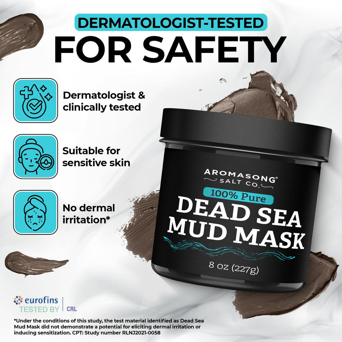 Aromasong Dead Sea Mud Mask 100% Pure for Face and Body - Spa Quality Pore Reducer for Acne, Blackheads & Oily Skin, Cleansing Natural Skin Care for Women and Men - 8 oz