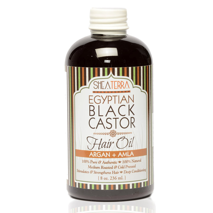 Shea Terra Organics 100 Percent Pure Egyptian Black Castor Extra Virgin Oil – Argan and Amla | All-Natural Strengthening and Conditioning Hair Oil for Healthy Hair Growth and Scalp– 8 oz