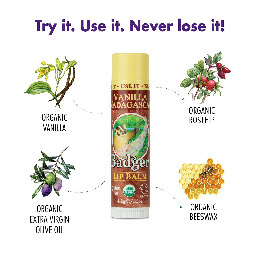 Badger Classic Lip Balm Stick - Vanilla Madagascar