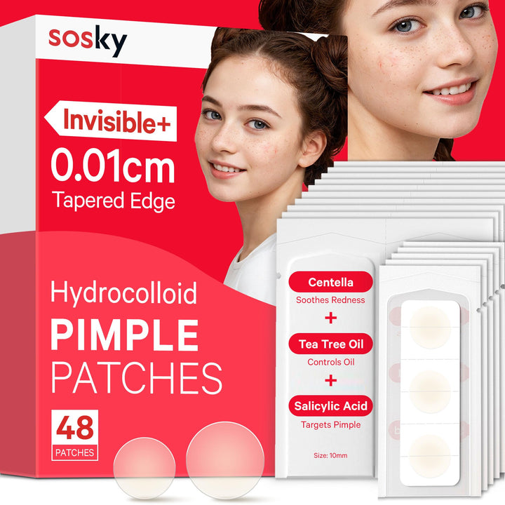 Sosky Pimple Patches for Face, FSA HSA Eligible Invisible Hydrocolloid Acne Patches, Zit Sticker for Face and Skin, Pimple Sticker for Covering Zits, Blemishes with Salicylic Acid 48 Count