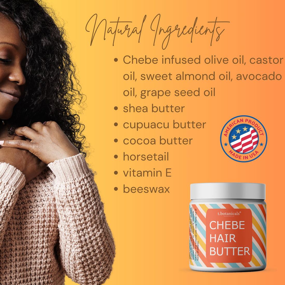 t.botanicals Chebe Butter for Hair Growth Hair Thickening Prevent Hair Loss Reduce Breakage and Split Ends Serum to Moisturize Dry Hair (Unscented, 8 oz.)