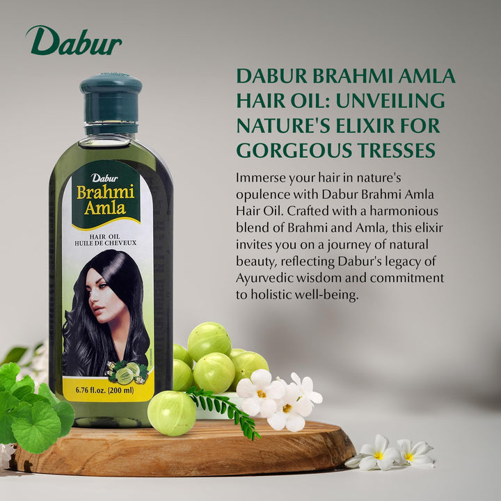 Dabur Brahmi Amla Hair Oil - Natural Moisturizing, Strengthening & Hair Oil Elixir for Healthy Scalp, Nourishing Hair Oil for Soft, Manageable, & Smooth Hair From Root to Tip - 200 ML (6.76 fl oz)
