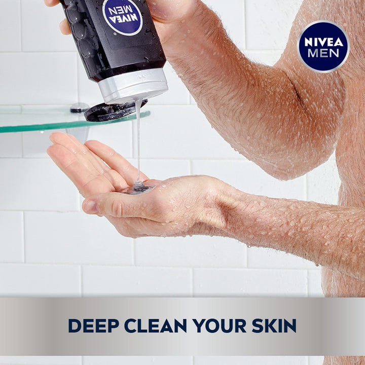 NIVEA Men DEEP Active Clean Body Wash - 8-hour Fresh Scent with Natural Charcoal - 16.9 fl. oz. Bottle (Pack of 3)