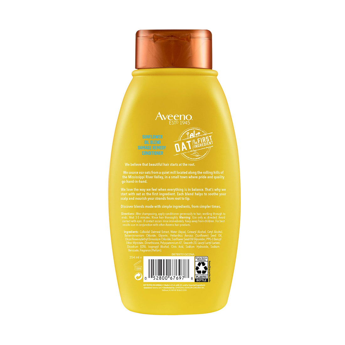 Aveeno Sunflower Oil Blend Conditioner, for Dry Damaged Hair, Dye, Paraben & Sulfate Surfactants Free, 12oz