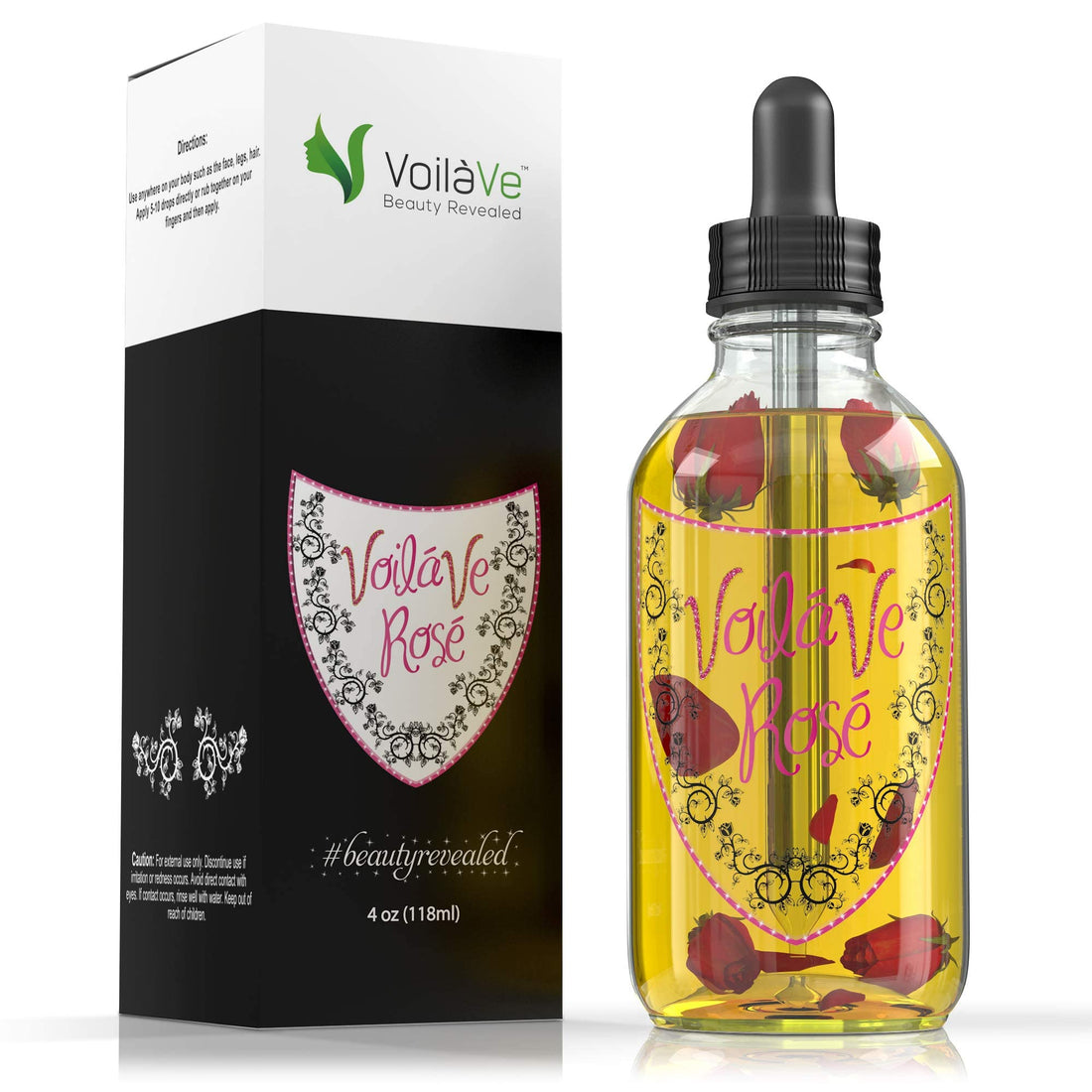 VoilaVe Rose Oil, Blend of Organic and Natural Oils for Face, Hair, and Body, No Artificial Ingredients, Pure and Natural Treatment for Wrinkles, Scars, Sunburn, Acne, and Dry Skin, 4 fl oz.