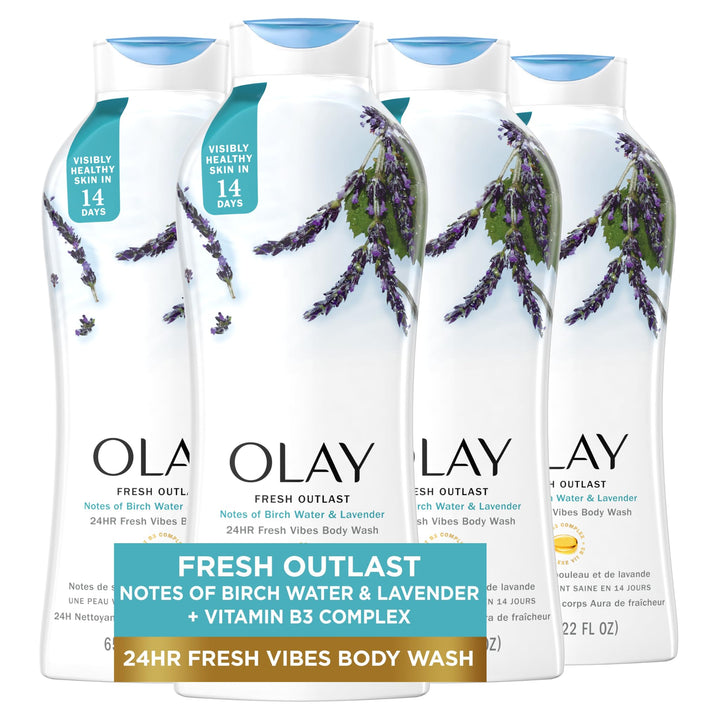 Olay Fresh Outlast Purifying Birch & Lavender Body Wash 22 oz, (4 Count)
