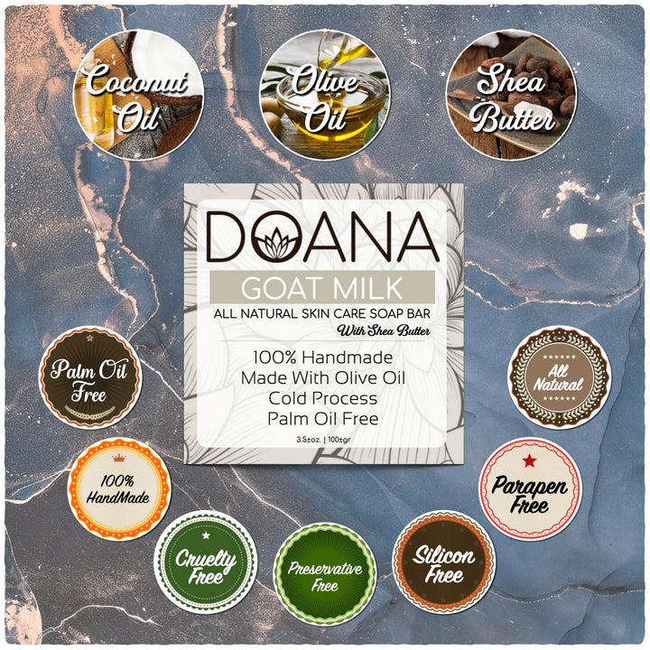 Goat Milk Soap Bar - With Olive Oil and Coconut Oil, Palm Oil Free, Anti Aging Effect, Cleans Dead Skin Cells and Renews Skin Cells, Vitamin A, E and C. For Dry and Sensitive Skin