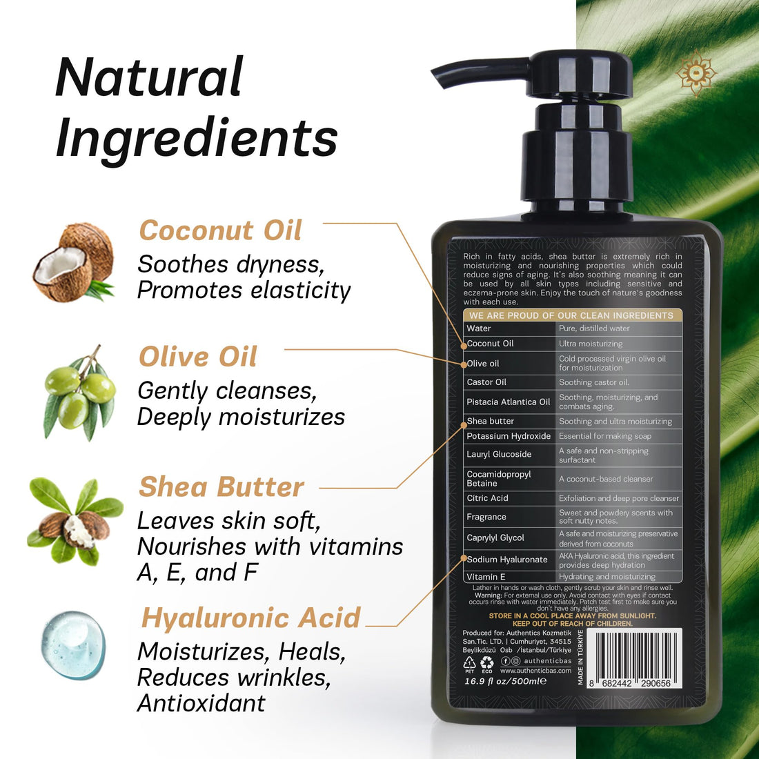 AUTHENTIC BATH & SOAP All Natural - Organic Shea Butter Body Oil with Vitamin E & Hyaluronic Acid, Moisturizing, Hydrating Shower Gel for Men & Women, Cruelty Free & Vegan, Paraben Free 16.9 Fl Oz