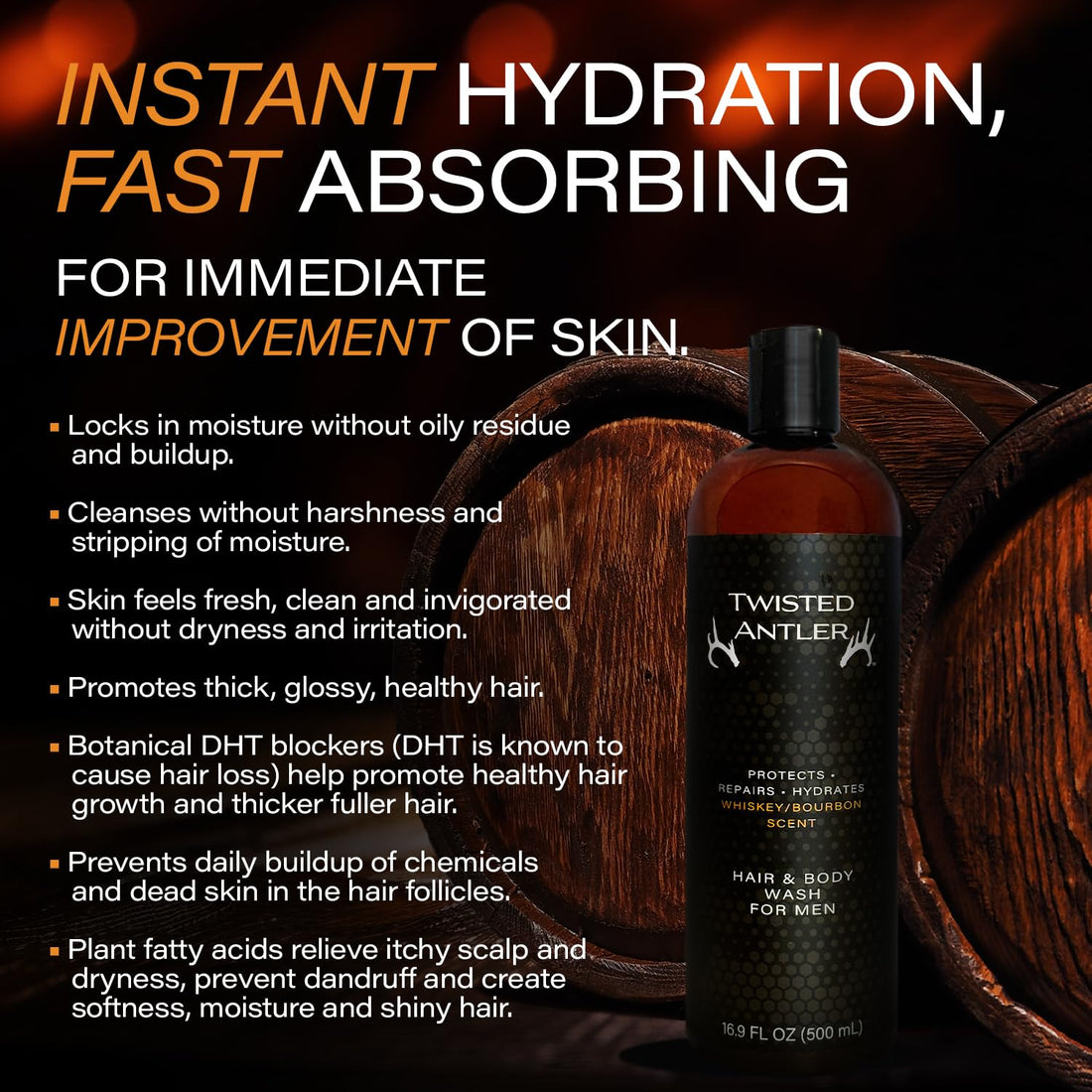 Twisted Antler Hair and Body Wash for Men - 2-in-1 All Natural Mens Shampoo and Skin Care - Protects, Hydrates and Repairs with Anti-Aging Benefits (500 ml)