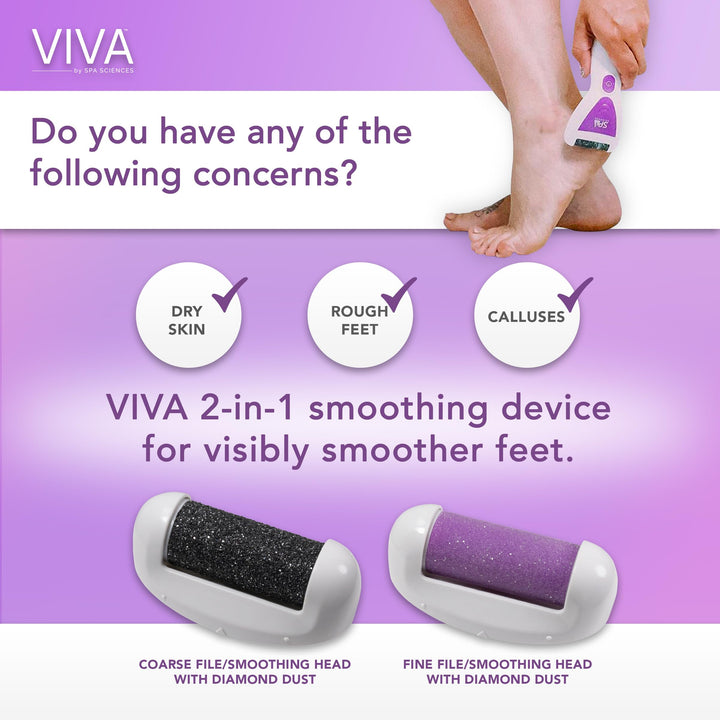 Spa Sciences VIVA Most Powerful Pedicure Tool Available-Professional Electronic Foot Smoothing Pedi Tool for Removing Hard, Dry, Cracked Skin/Calluses on Feet, Rechargeable-2 Treatment Heads Included