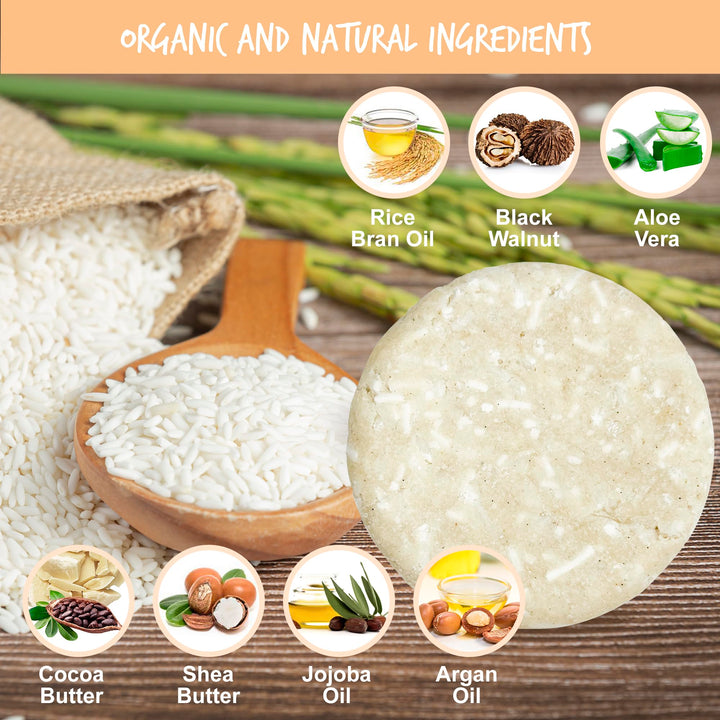 Shampoo Bar RICE WATER PROTEIN For Hair Growth | Rice Solid Shampoo for Weak or Damaged Hair | Hydrating, Nourishing, and Refreshing | Made in US | Paraben and Sulfate-Free