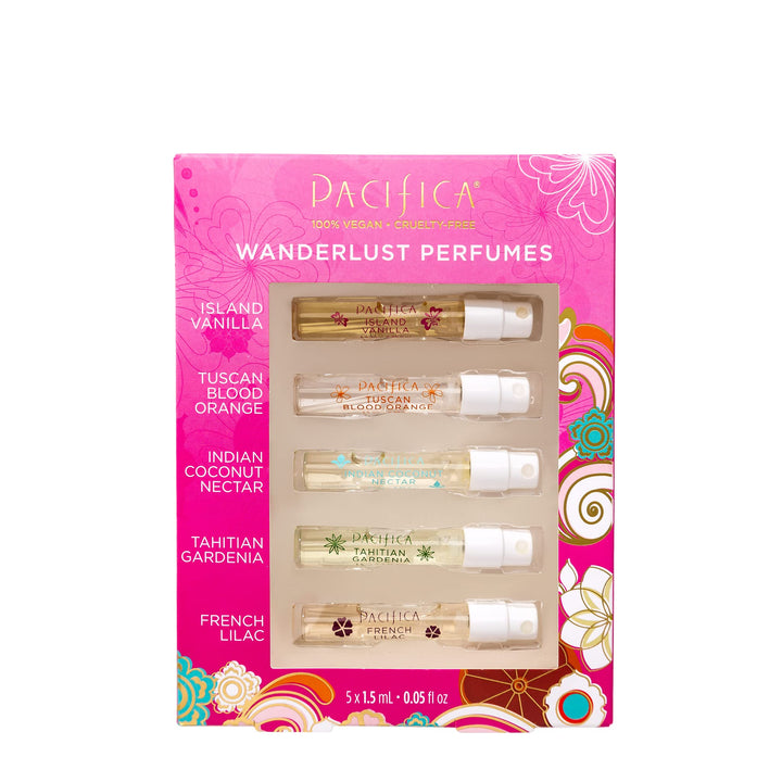 Pacifica Beauty | Wanderlust Spray Perfume Trial Set | Featuring Island Vanilla Mini | 5 Scents | Fragrance Sampler Gift Set | Natural + Essential Oils | Clean Fragrance | Vegan + Cruelty Free