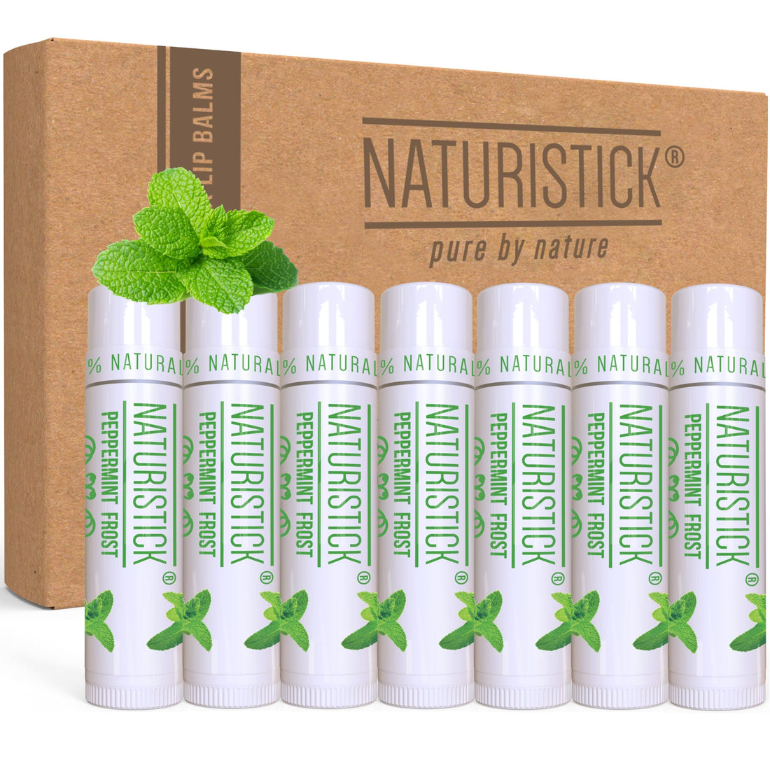 7 Pack Peppermint All-Natural Beeswax Lip Balm Gift Set by Naturistick, Best Healing Chapstick for Dry, Chapped Lips, with Aloe Vera, Vitamin E, Coconut Oil for Men, Women and Kids, Made in USA
