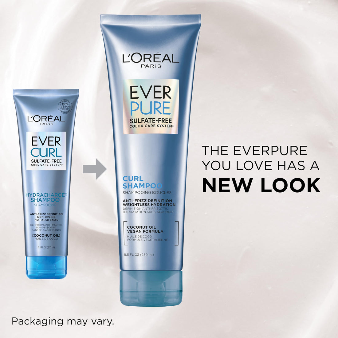 L'Oreal Paris Sulfate Free Shampoo and Conditioner for Curly Hair, Lightweight, Anti-Frizz Hair Care with Coconut Oil, EverPure, 8.5 Fl Oz, Set of 2 (Packaging May Vary)