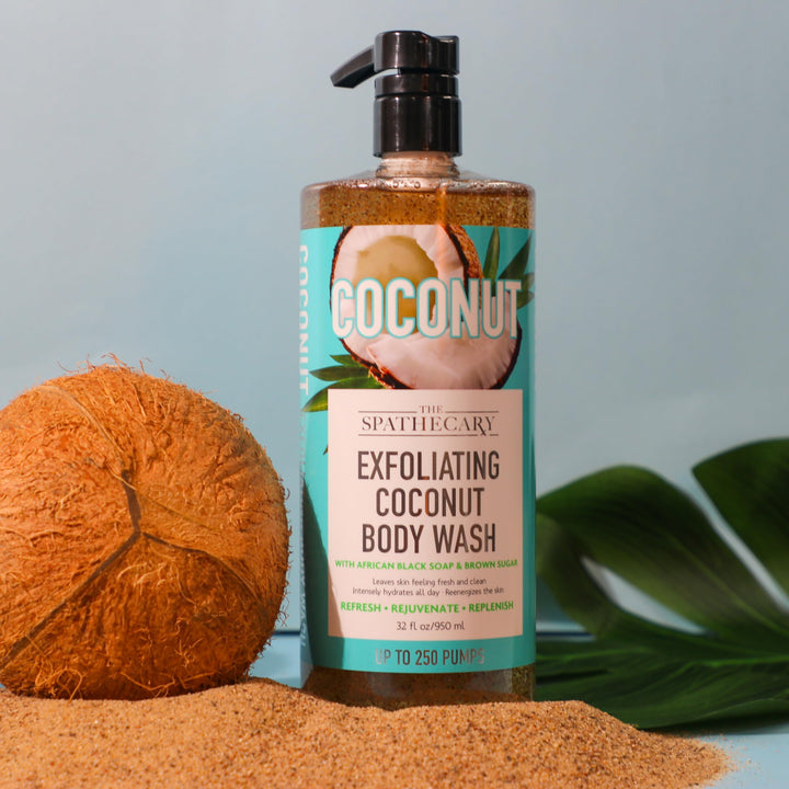 The Spathecary Exfoliating Coconut Body Wash, with African Black Soap and Brown Sugar to Refresh and Rejuvenate, 33 oz