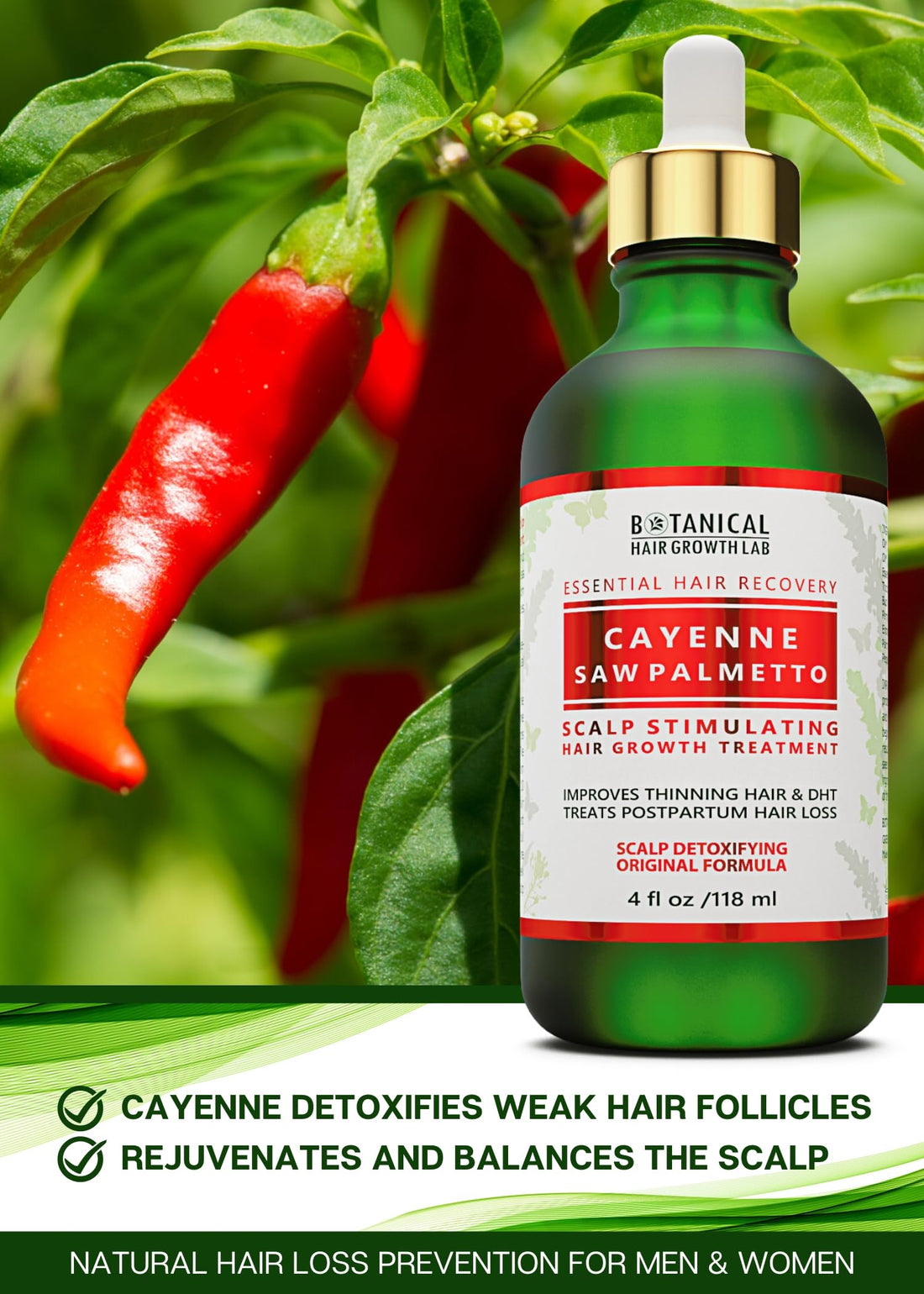 Anti Hair Loss Scalp Treatment DHT Blocker Cayenne - Saw Palmetto Hair Growth Botanical Pre-shampoo Organic Hair Growth Oil For Hair Thinning Prevention Postpartum Alopecia 4 Fl Oz