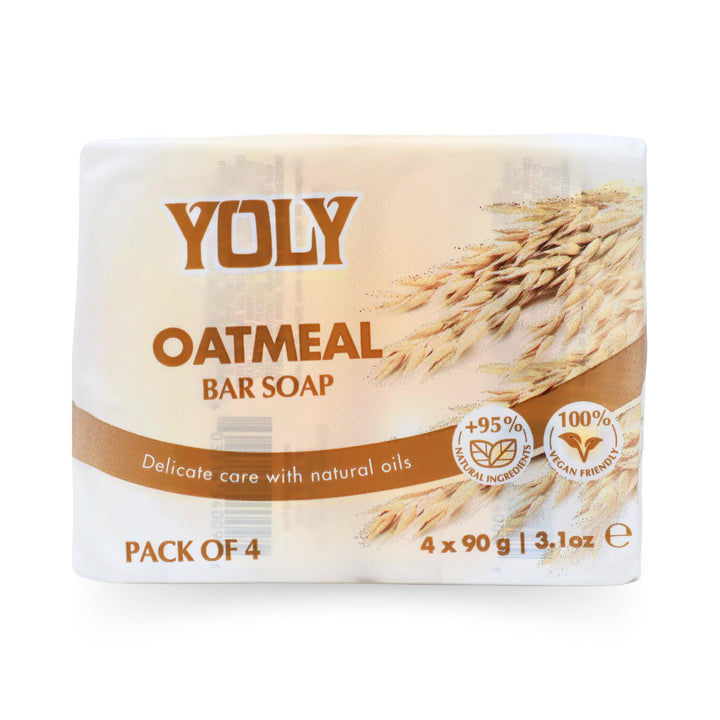 YOLY Oatmeal Bar Soap (90 g, Pack of 4) - 95% Natural, Vegan-Friendly Moisturizing Soap for Silky Smooth Skin