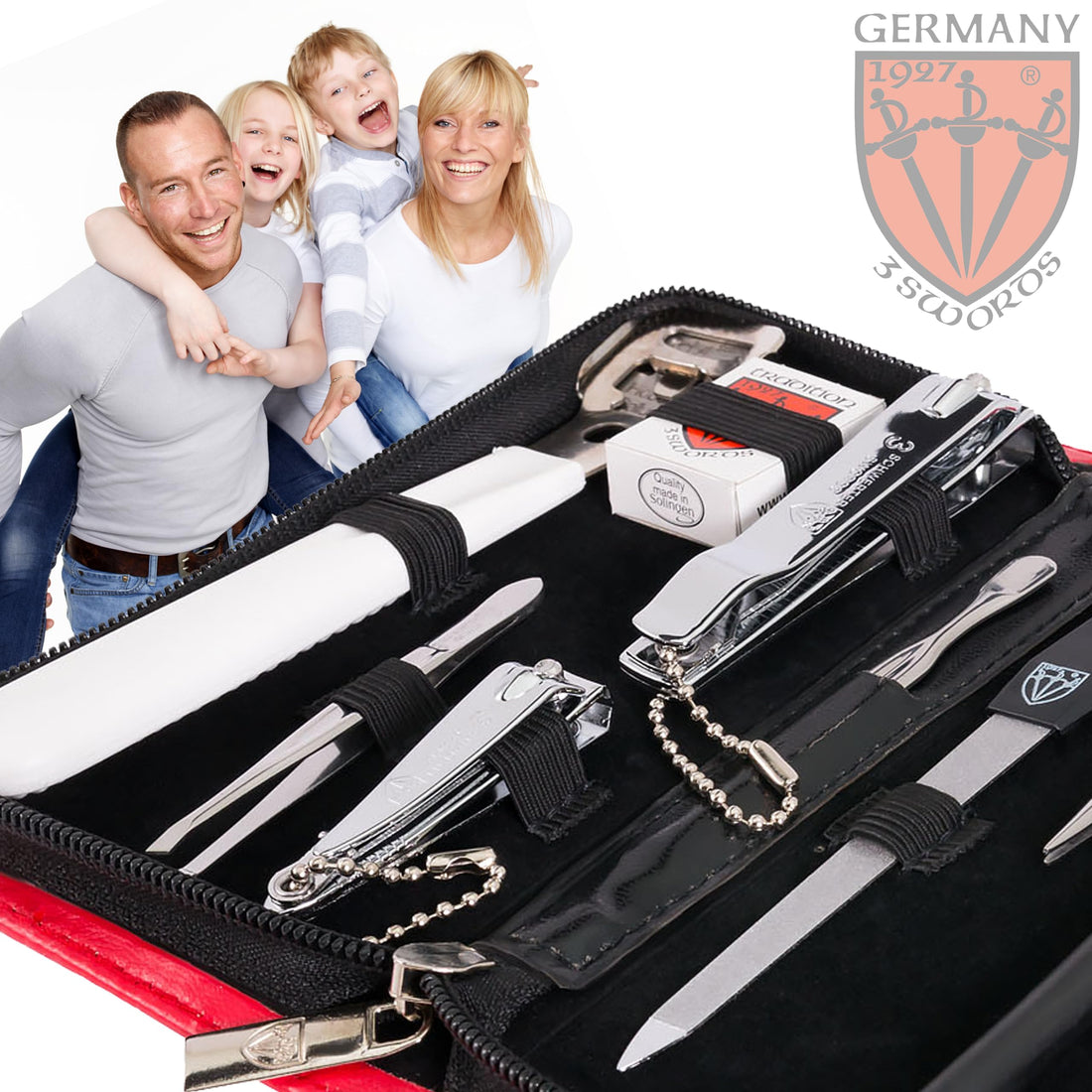 Three Swords Exclusive 9 Piece Manicure Pedicure Grooming Nail Care Set / Kit / Case Basic Standard Quality (935212)