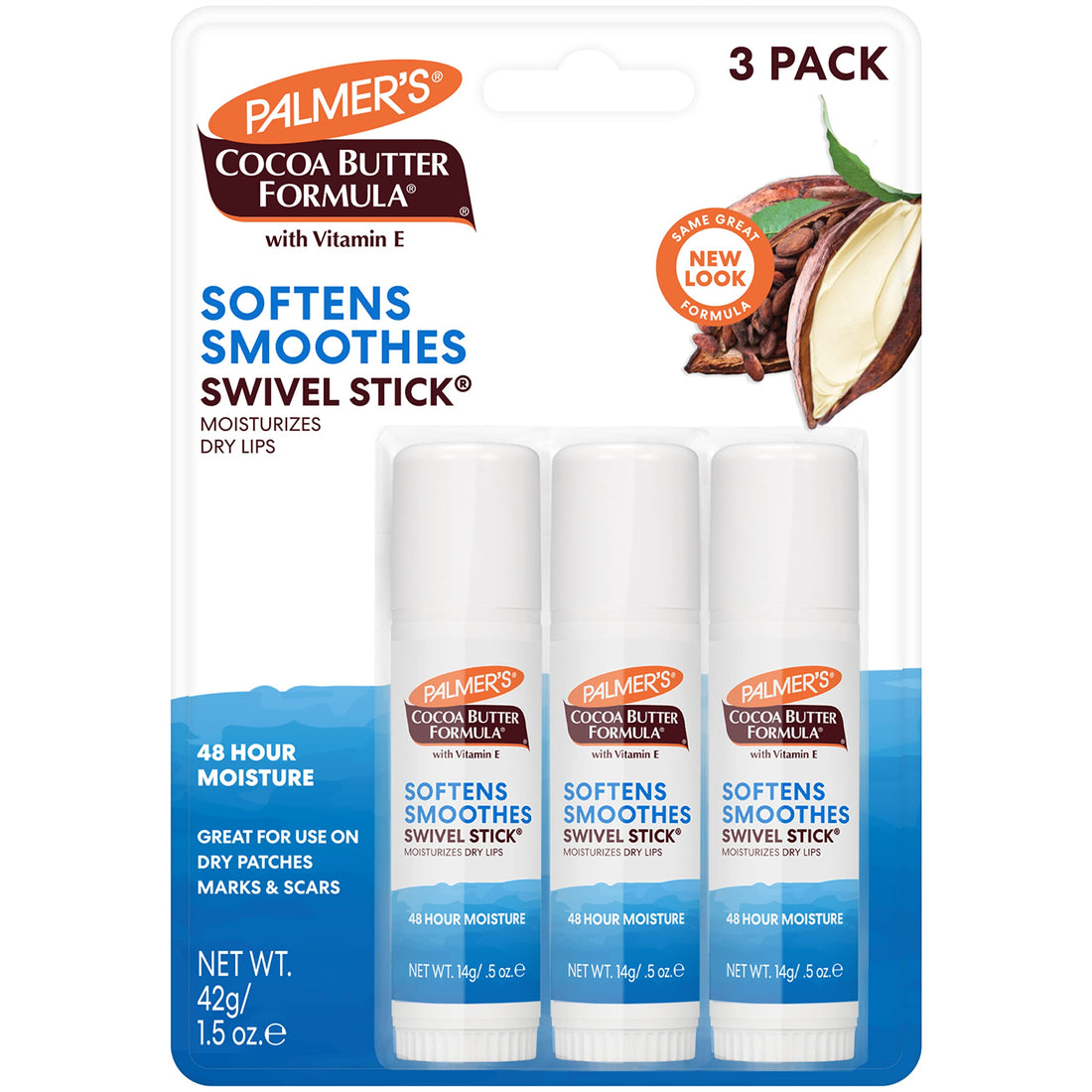 Palmer's Cocoa Butter Formula Softens Smoothes Swivel Stick Moisturizes Dry Lips, 14g (PAck of 3)