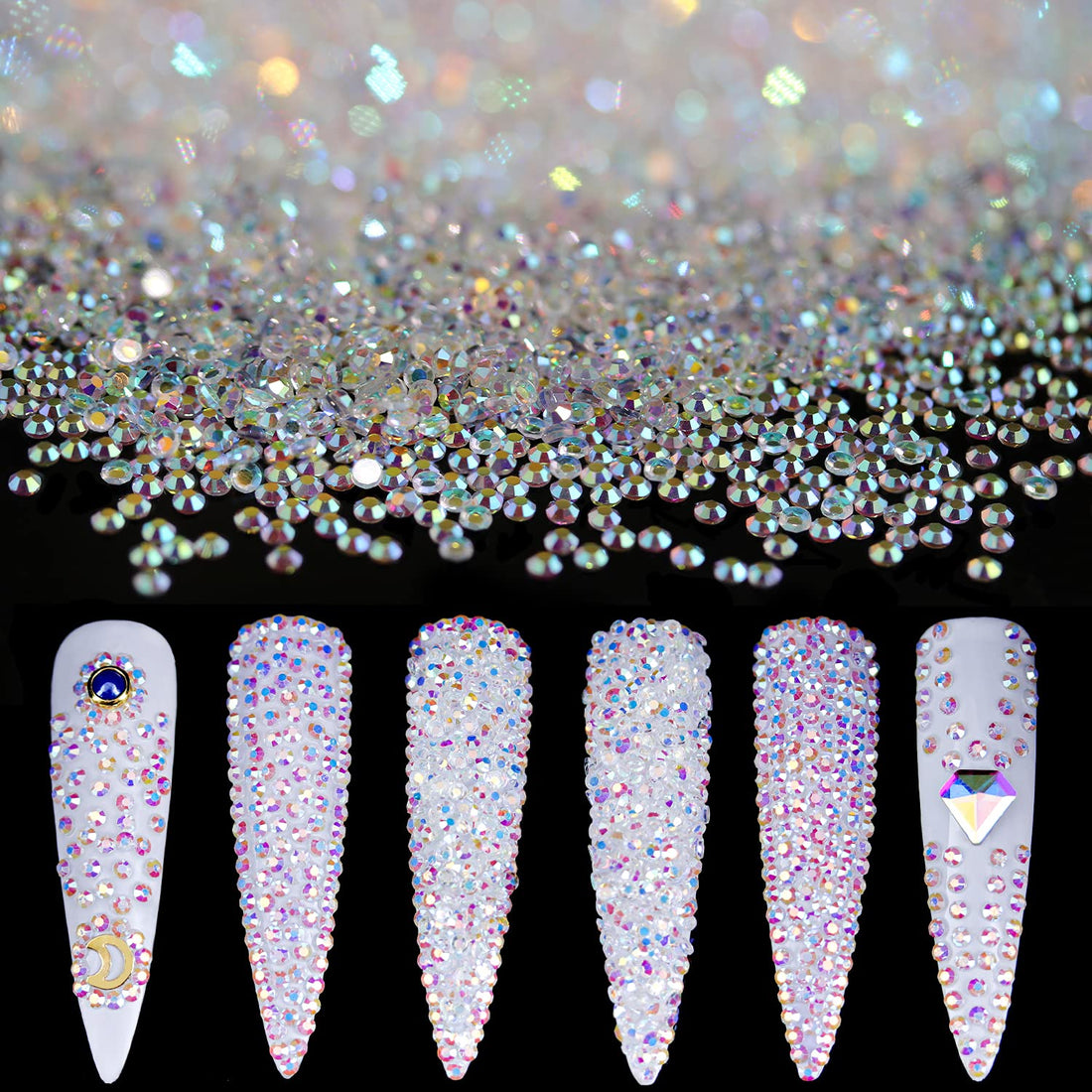 5000PCs 1.7mm Mini AB Glass Crystals for Nail Art Manicure Iridescent Long Lasting Like Swarovski Shine Rhinestone Bead Gem Jewelry Diamond by BELLEBOOST