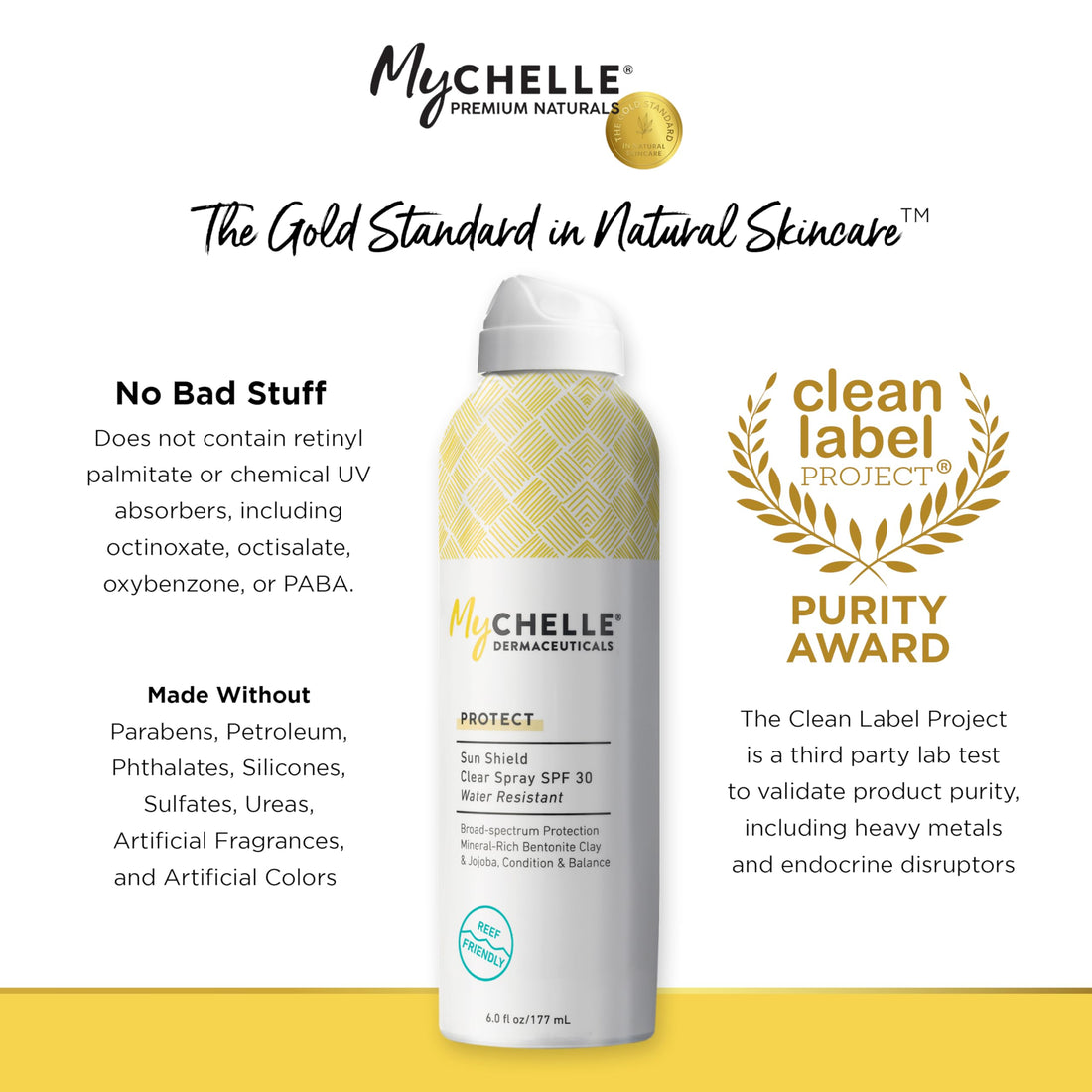 MyChelle Sun Shield Clear Spray SPF 30, Zinc-Oxide, Water-Resistant Non-Aerosal Spray Sunscreen for All Skin Types, 6 fl oz