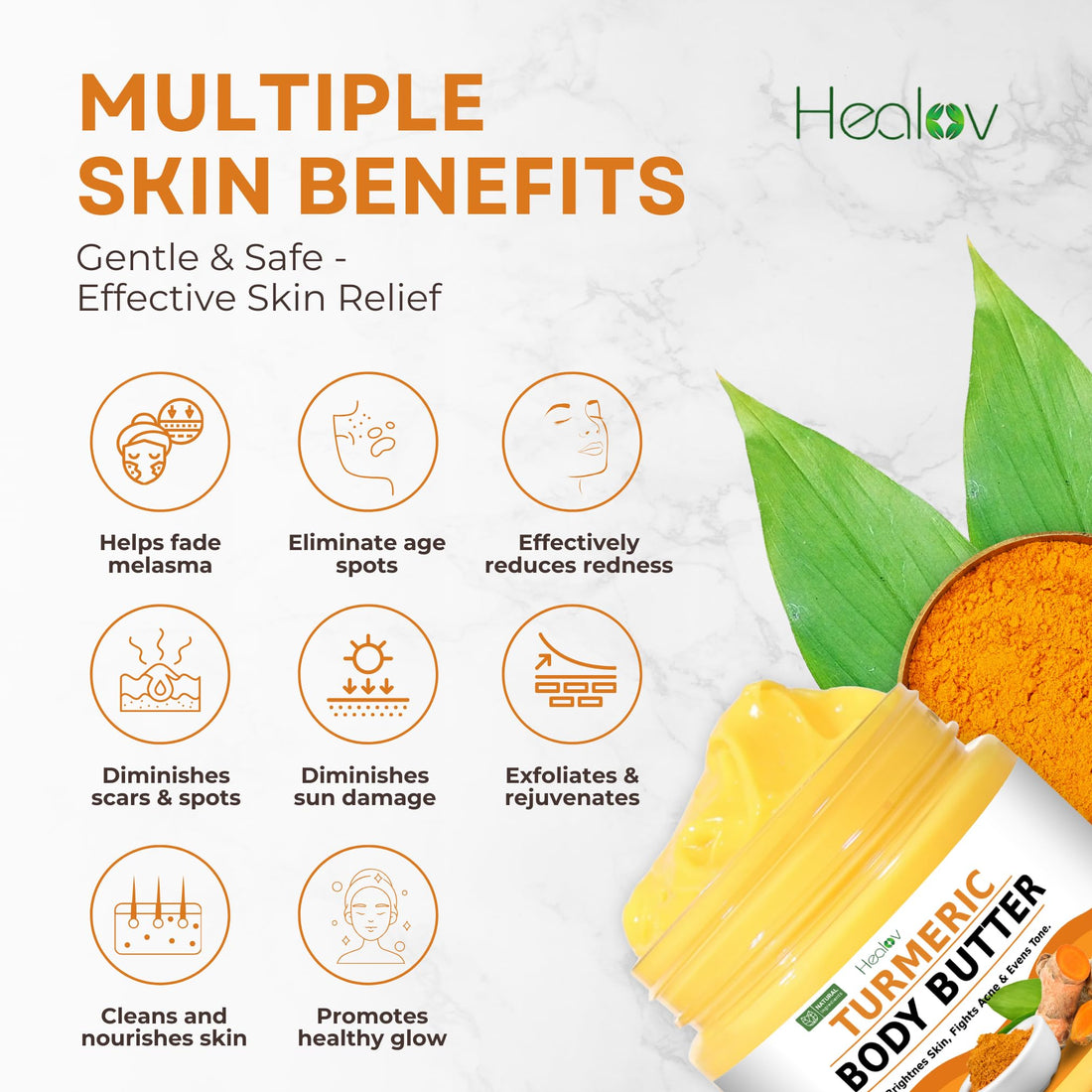 Turmeric Face Cream – All Natural Skin Brightening Lotion – Turmeric Whipped Body Butter for Dark Spots, Hyperpigmentation – Turmeric Skincare Cleanses, Fights Acne, Evens Tone, Scars, Sun Damage