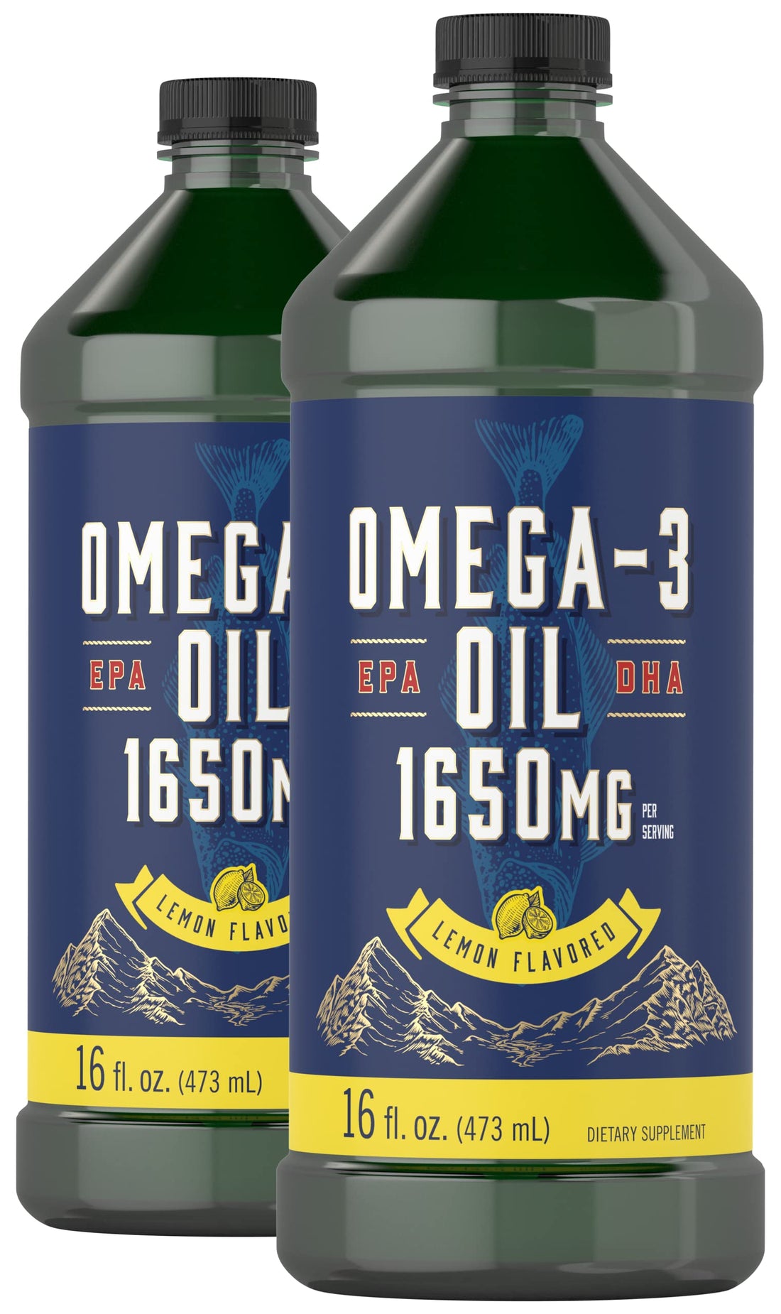 Carlyle Omega 3 Fish Oil Liquid | 1650mg | 32 fl oz (2 x 16oz Bottles) | Lemon Flavor | Non-GMO & Gluten Free Supplement