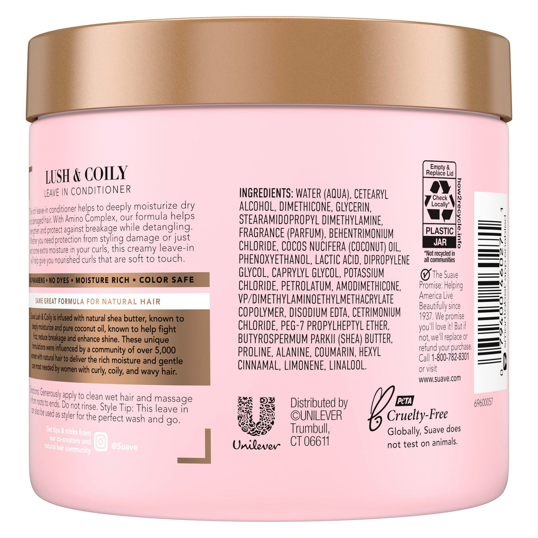 Suave Leave-In Conditioner, Lush & Coily, 2-Pack –Coconut Oil, Shea Butter & Amino Complex Natural Hair Care Products, Anti-Frizz, 13.5 Oz Ea