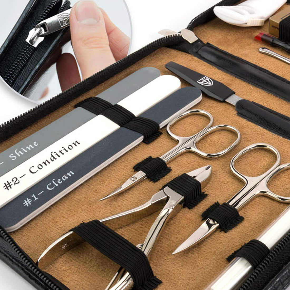 3 Swords - 18 Piece Manicure & Pedicure Kit made of high quality artificial leather in black Quality: Made in Solingen/Germany