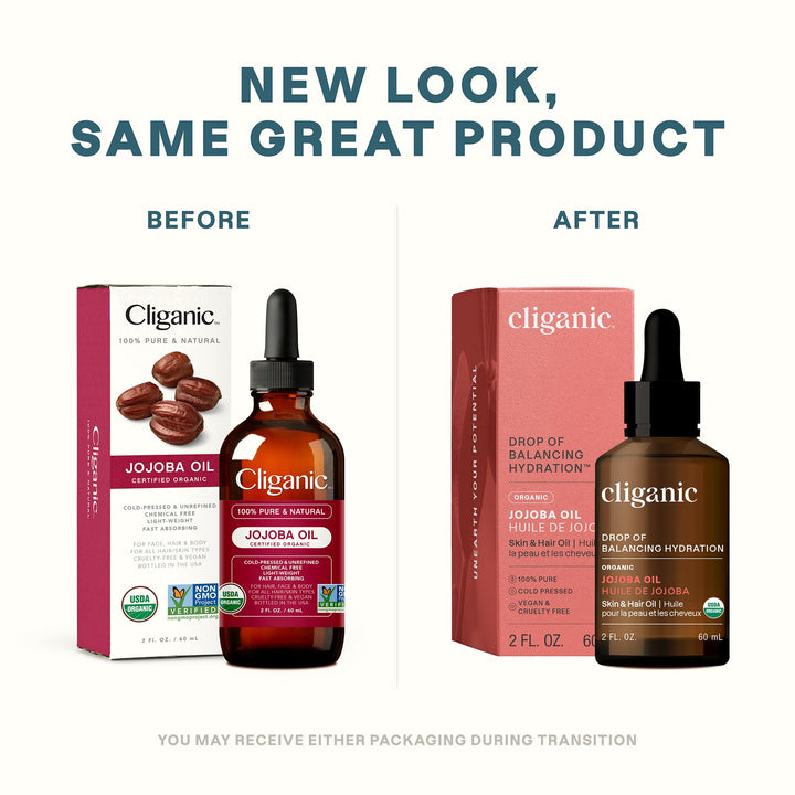 Cliganic USDA Organic Jojoba Oil, 100% Pure (2oz) | Natural Cold Pressed Unrefined Hexane Free Oil for Hair & Face | Base Carrier Oil (Packaging May Vary)