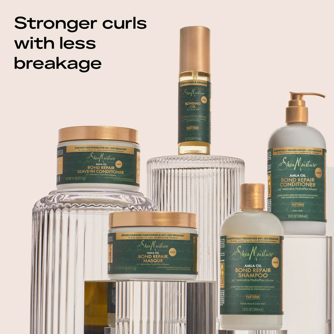 SheaMoisture Bond Repair Shampoo, Conditioner, Leave-In, & Oil Alma Oil 4 Pk to Strengthen Hair with Restorative HydroPlex Infusion
