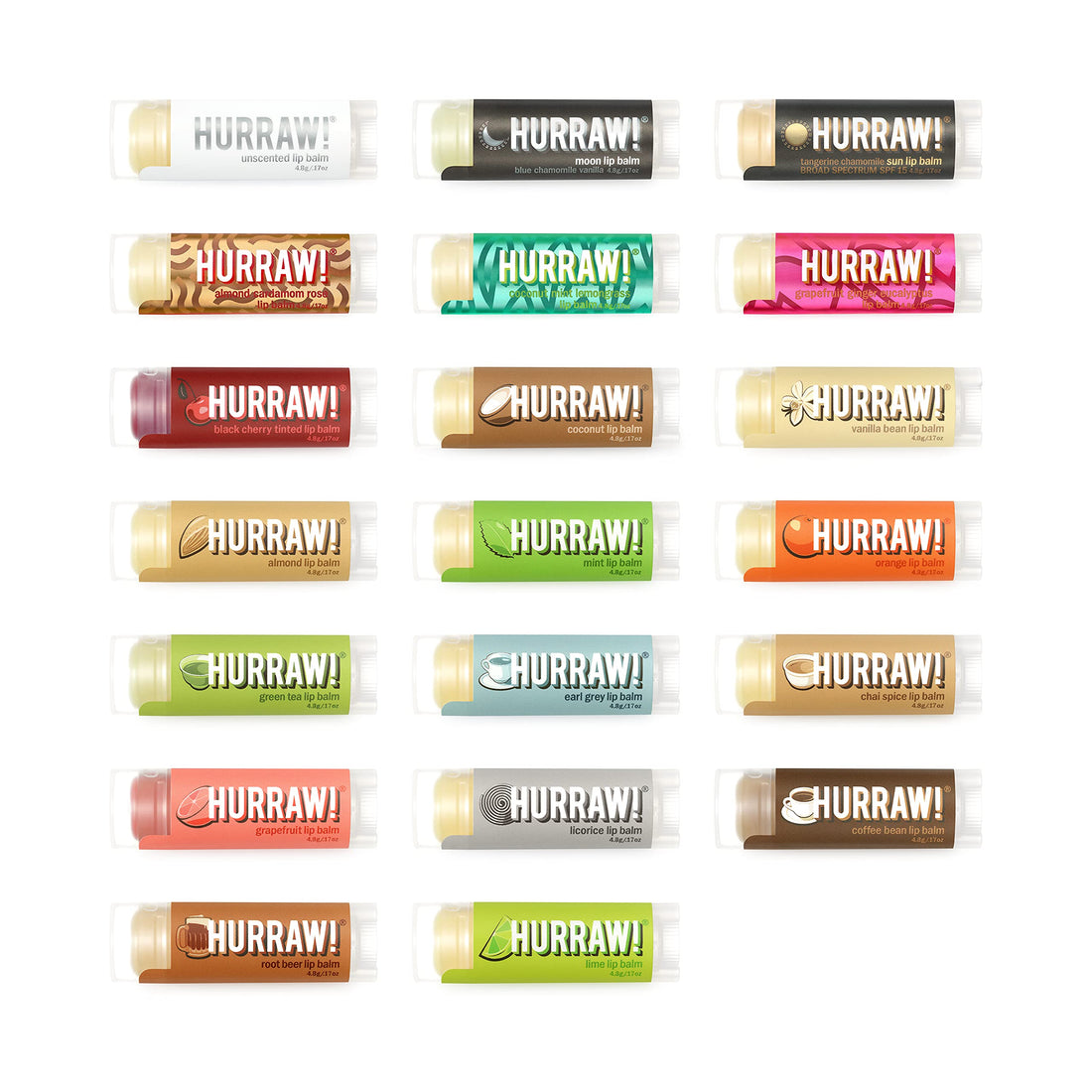 Hurraw! Lip Balms: Staff Favorites, 20 Balm Bundle Pack – Organic, Certified Vegan, Cruelty and Gluten Free. Non-GMO, 100% Natural Ingredients. Bee, Shea, Soy and Palm Free. Made in USA