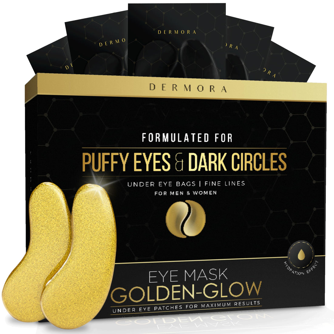 24K Gold Eye Masks - 15 Pairs - Under Eye Bags & Dark Circles Treatment - Feel Fresh & Revitalized.