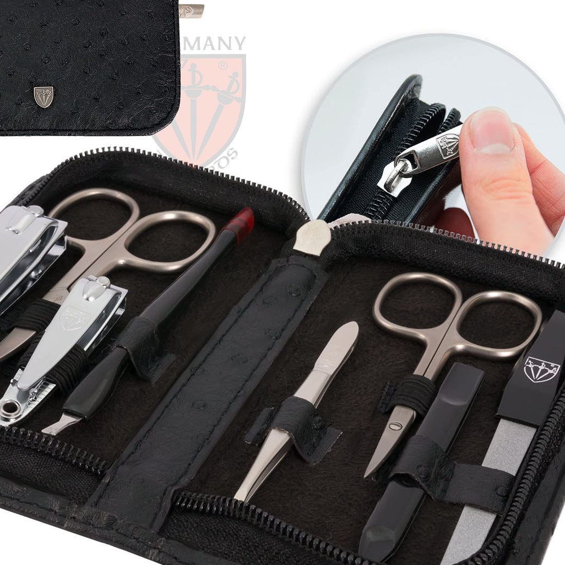 3 Swords Germany - brand quality 8 piece manicure pedicure grooming kit set for professional finger & toe nail care scissors clipper fashion leather case in gift box, Made in Solingen Germany (03928)