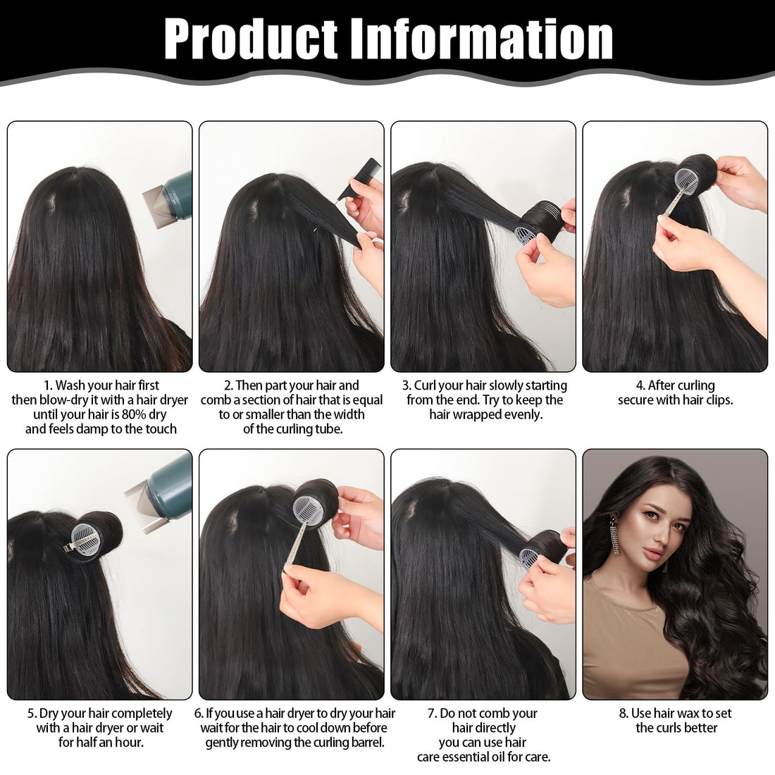 4 Sizes Self-Grip Hair Rollers Set - 50 Pcs Jumbo Curlers for Long, Short Hair and Bangs (25mm, 36mm, 48mm, 60mm) With Clips, Black