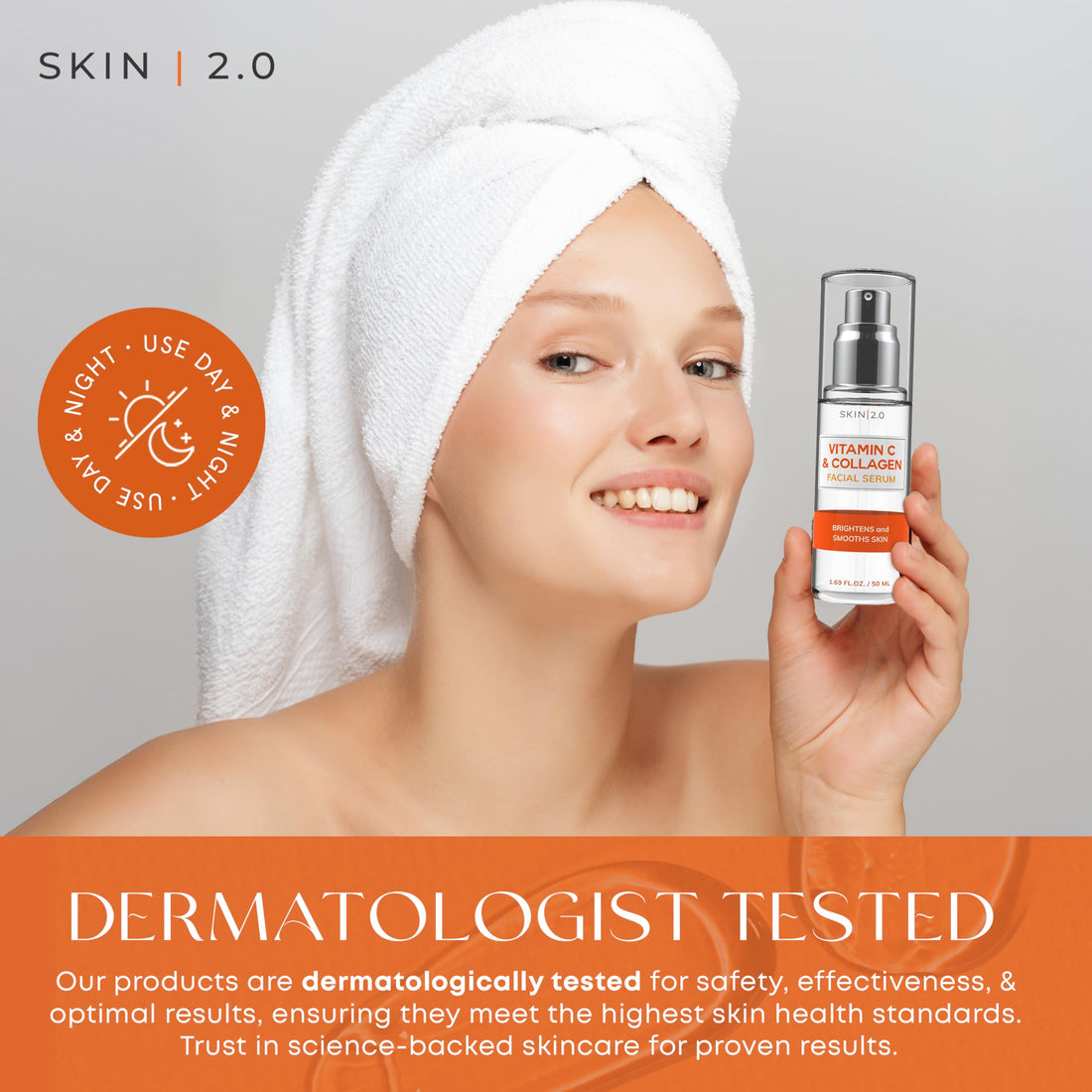 Skin 2.0 Vitamin C Serum - Dermatologist Tested, Anti-Aging & Dark Spot Remover - Brightening, Clean Beauty, Cruelty-Free, Korean Skincare for Glass Skin, All Skin Types - 1.69 Fl. oz
