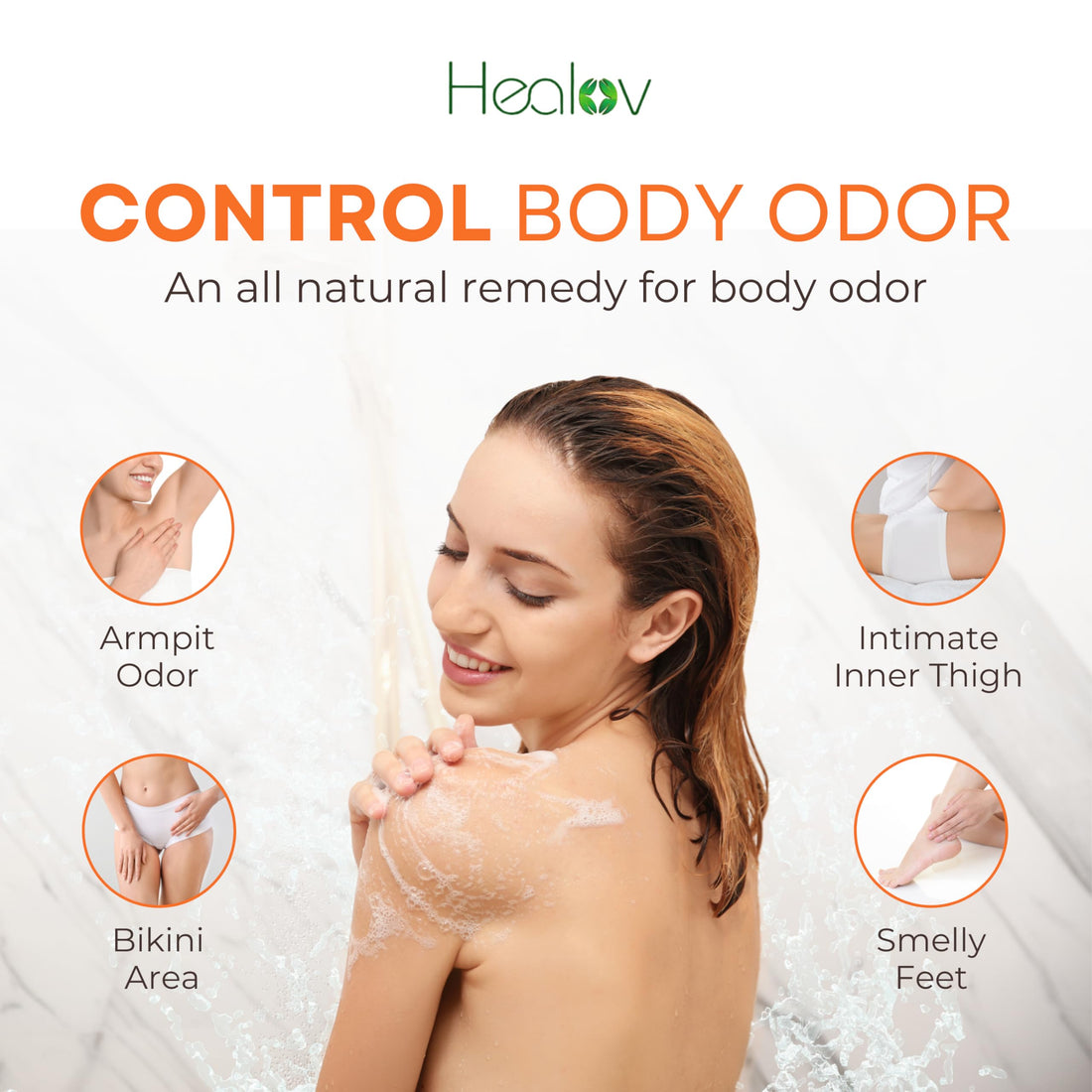 Healov Persimmon Body Wash for Body Odor Control – Purifying Deodorizing Soap for Eliminating Odor – Underarms, Intimate Inner Thigh, Bikini Area, Smelly Feet – Natural Deodorant Soap, Kids Safe