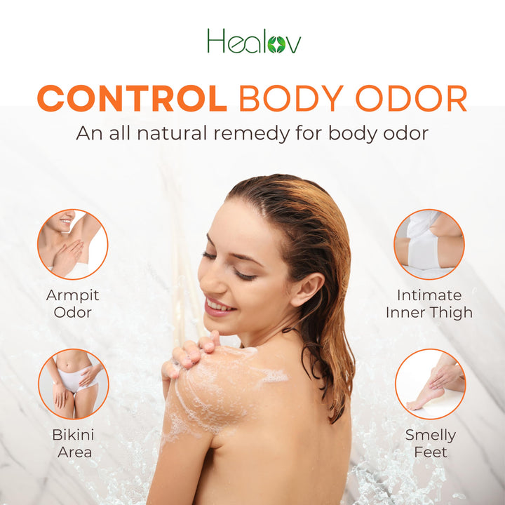 Healov Persimmon Body Wash for Body Odor Control – Purifying Deodorizing Soap for Eliminating Odor – Underarms, Intimate Inner Thigh, Bikini Area, Smelly Feet – Natural Deodorant Soap, Kids Safe